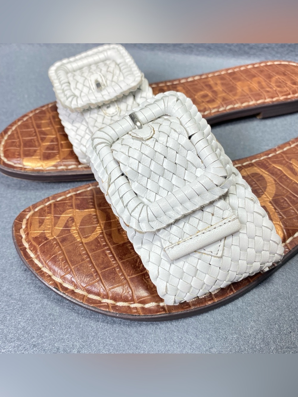 Sam Edelman-Gabriela White Woven Leather Flats Sandals w/Buckle Women’s Sz 9.5 M - Picture 5 of 16